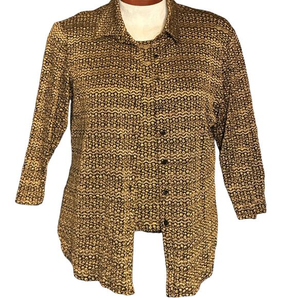 Vintage Chico’s Design Gold Metallic Crinkle Twinset L/XL Retro Cardigan & Tank - Picture 1 of 8